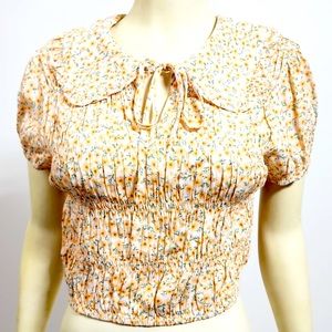 Elodie Vintage Style Old Fashion European Summer Country Blouse, Ditsy Floral LG